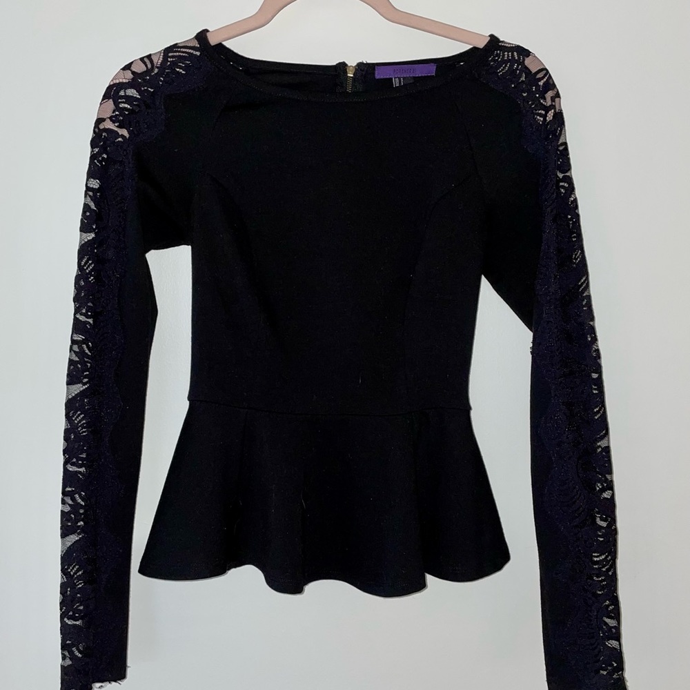 Forever 21 Black Peplum Laced Top